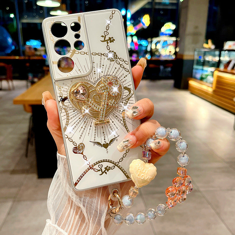 Load image into Gallery viewer, Samsung Galaxy S22 Ultra 5G (S908) - Fashion Heart-shaped Stand Inlaid Diamond-studded Case With Crystal Bracelet
