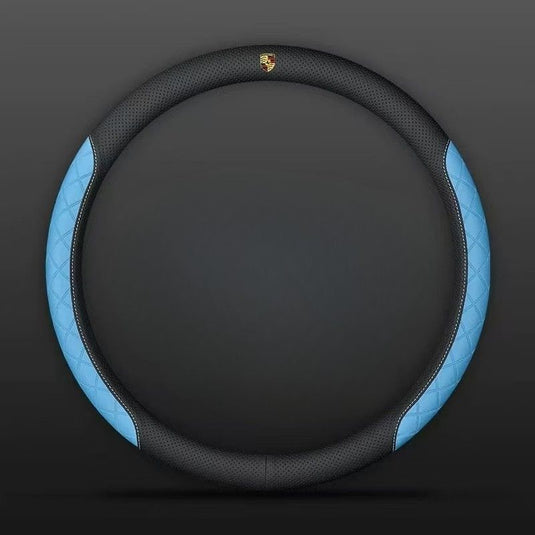 Porsche PU Leather Steering Wheel Cover with Heat-Pressed Embossed Texture For Cayenne, Macan, Panamera, 718, 911, Taycan