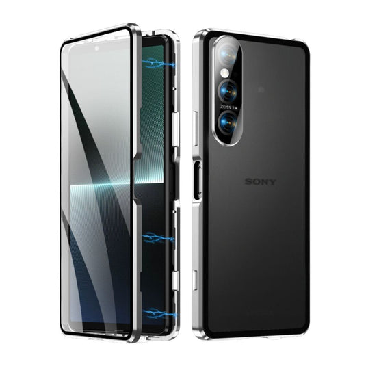 Sony Xperia 10 VI - Magnetic Metal Frame Clear Tempered Glass Proof Case With Camera Protector