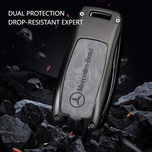 Mercedes Benz Alloy + Leather Protection Car Key Fob Case Cover For Benz A, B, C, E, S, G-Class, GLA, GLB, GLC, GLE, GLS, CLA, CLS, EQC - i-Station Mobile Phone & Electronic Device Repair and Accessories