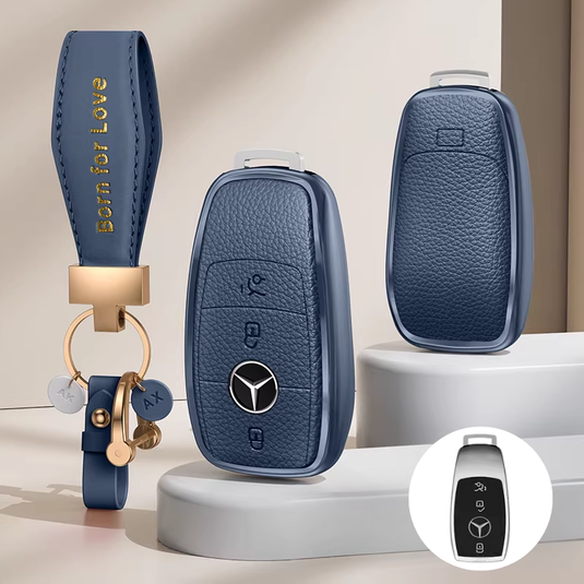 Mercedes Benz Aluminum Alloy Leather Car Key Fob Case Cover For Benz A, C, E, S, G-Class, GLA, GLB, GLC, GLE, GLS, CLA, CLS, EQC