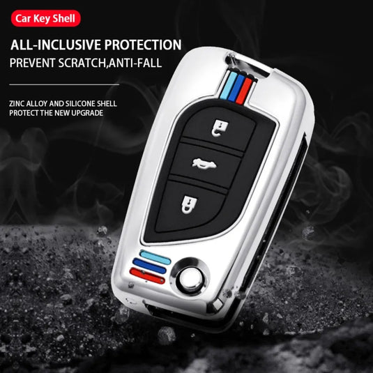 Toyota Foldable Style Metal Shell & Soft Silicone Full Protection Key Case For Camry RAV4 Highlander Avalon C-HR Prius Corolla