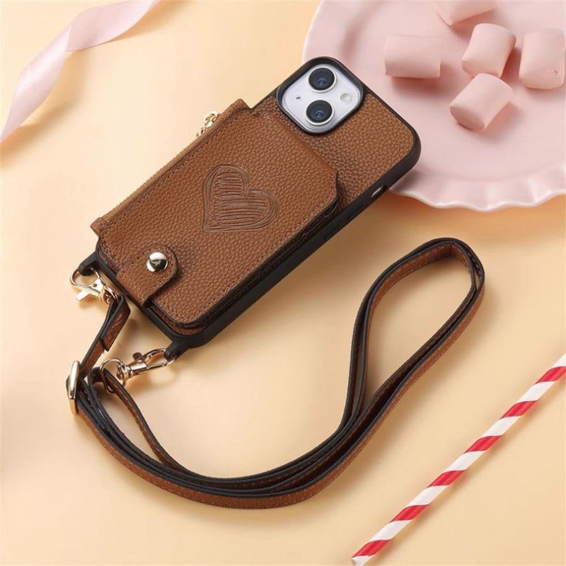 Load image into Gallery viewer, [With Card Slot][Car Magsafe Compatible] Apple iPhone 16/Plus/Pro/Max - Women Crossbody Zip Leather Wallet With Lanyard Drop proof Case
