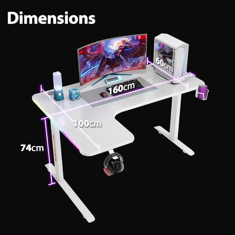 Load image into Gallery viewer, RGB LED Left Corner Gaming Desk Computer Home Office Writing Desk Racer Table Carbon Fiber Table with Cup Holder and Headphone Hook
