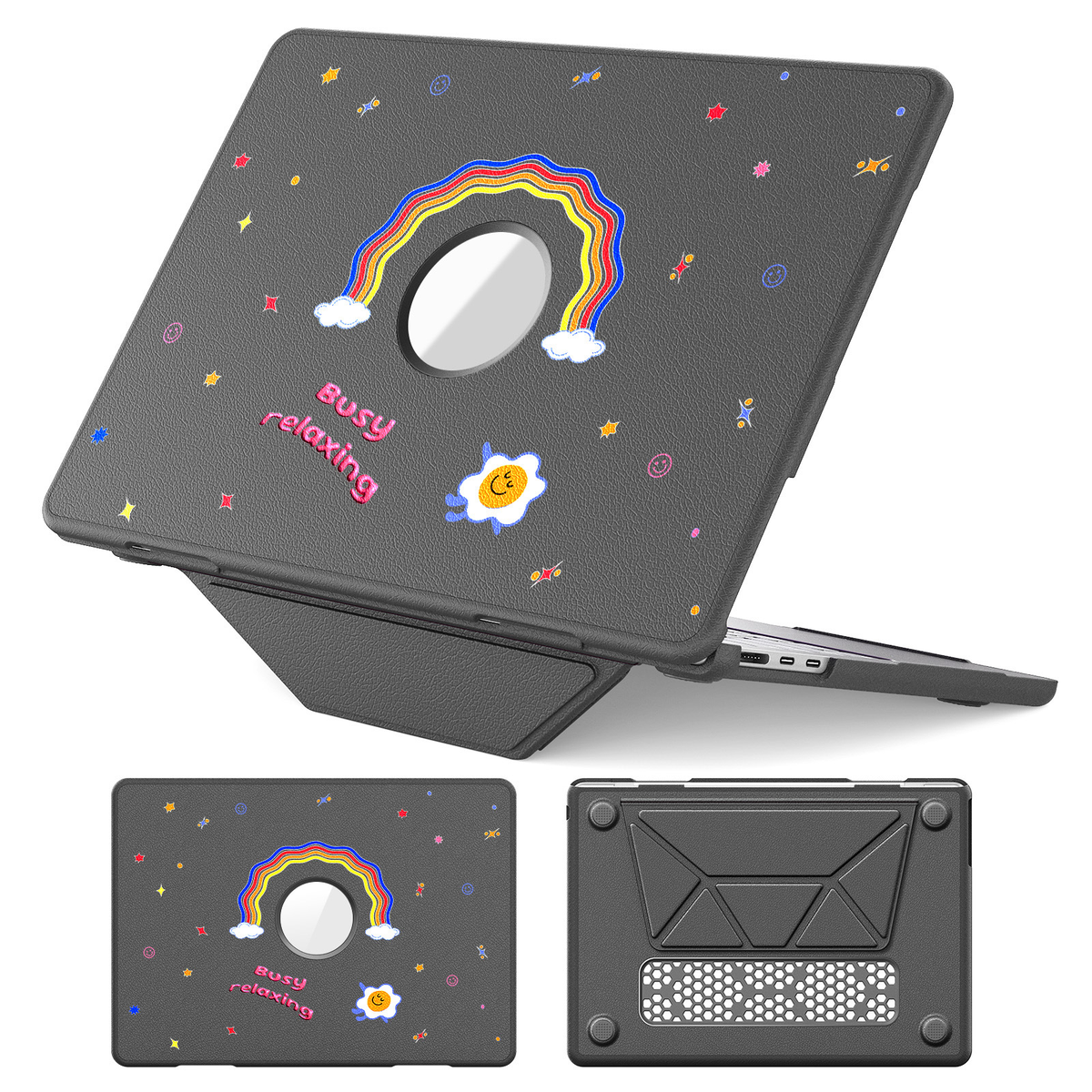 [Built-in Stand] Apple MacBook Pro 14 (A2442 & A2779 & A2918) - Cute Leather Anti-Shock Cooling Case - i-Station Mobile Phone & Electronic Device Repair and Accessories