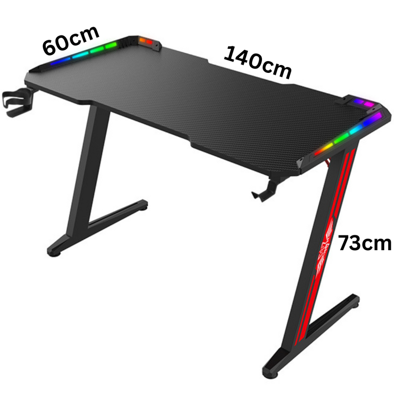 Load image into Gallery viewer, Large Gaming Desk with RBG LED Lights Carbon Fiber Surface with Cup Holder &amp; Headphone Hook - Polar Tech Australia
