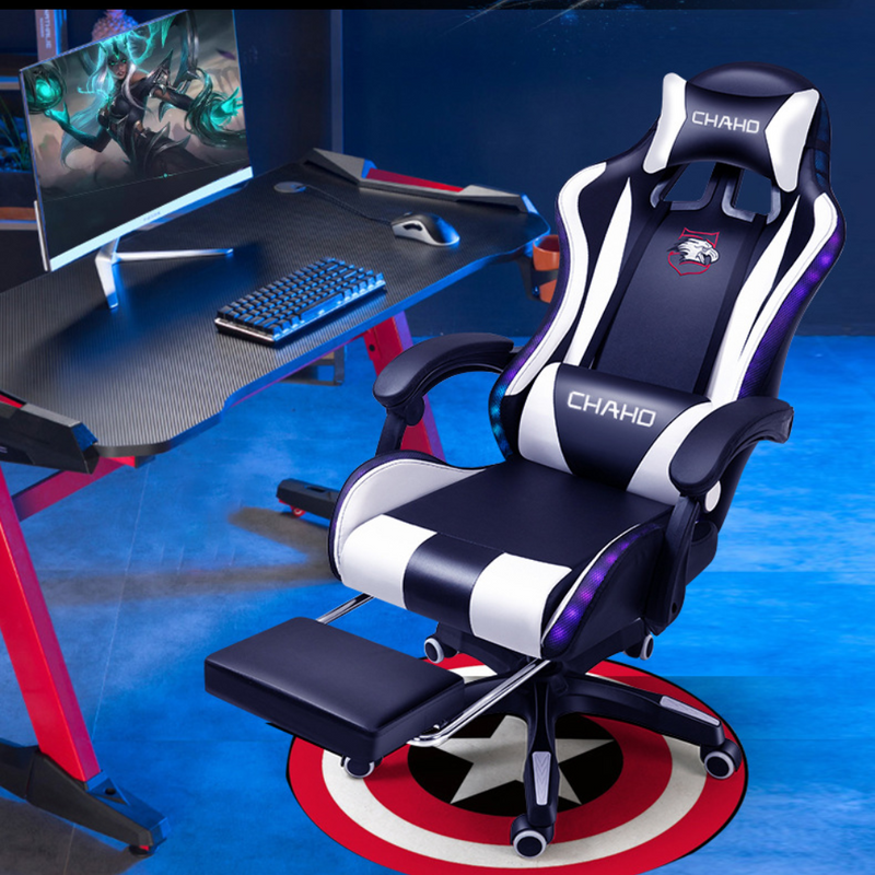 Load image into Gallery viewer, [Built-in RBG LED Light] PU Leather Latex Cushion Gaming Racing Chair Office Chair - Polar Tech Australia
