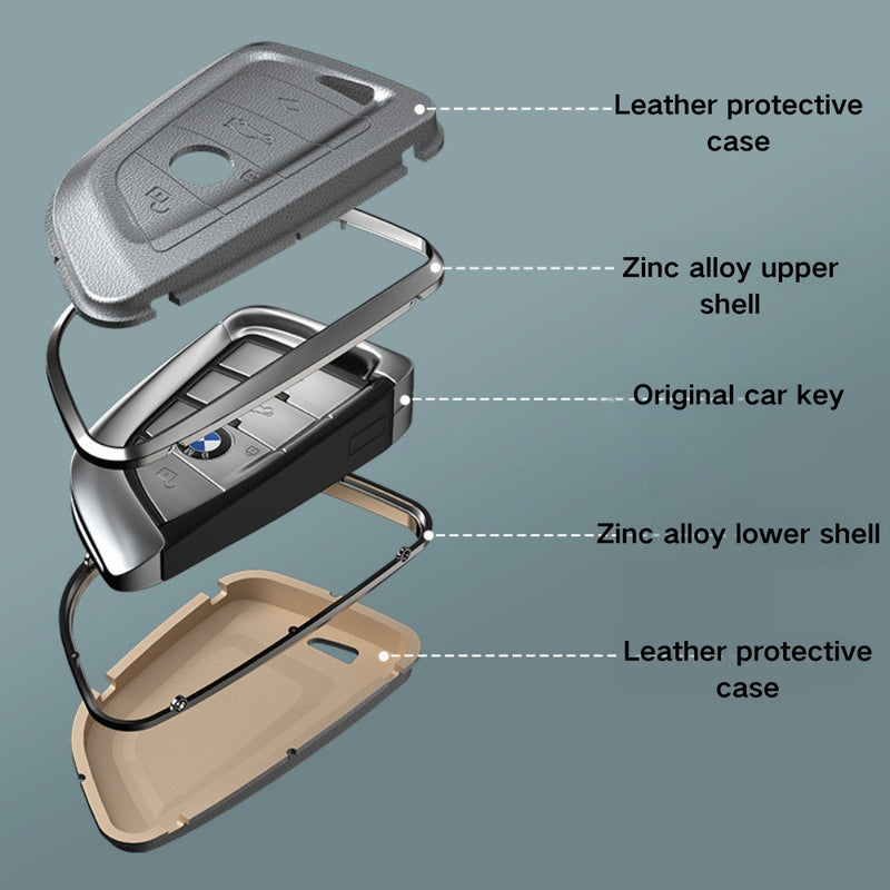 Load image into Gallery viewer, BMW Zinc Alloy + Leather Protection Car Key Case For 1, 2, 3, 5, 7 Series, X3, X5, X6
