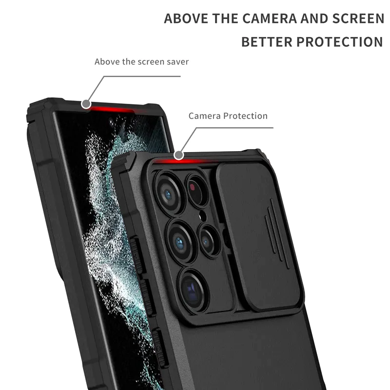 Load image into Gallery viewer, [Built-in Stand][With Slide Len Cover] Samsung Galaxy S24 SM-S921/Plus SM-S926/Ultra SM-S928 Full Coverage Airbag Silicone Heavy Duty Series Case
