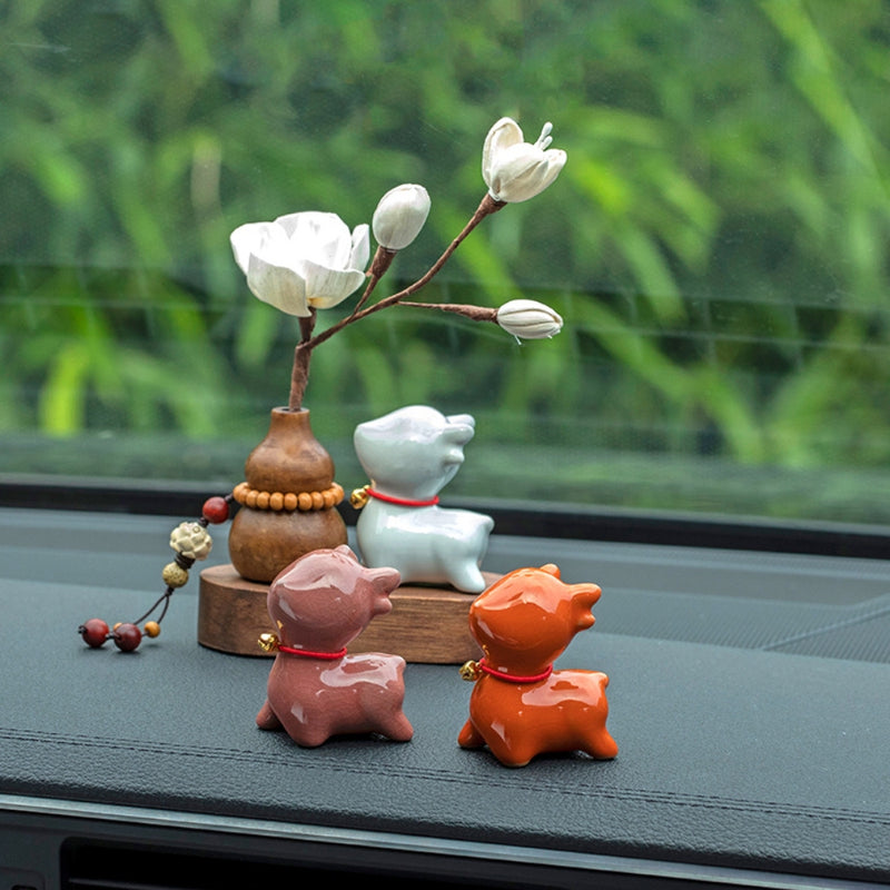Load image into Gallery viewer, Pink Flower Ceramic Deer Walnut Wood Car Dashboard Ornament Car Interior Aroma Diffuser - i-Station Mobile Phone &amp; Electronic Device Repair and Accessories
