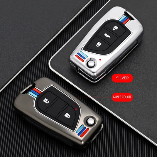 Toyota Foldable Style Metal Shell & Soft Silicone Full Protection Key Case For Camry RAV4 Highlander Avalon C-HR Prius Corolla