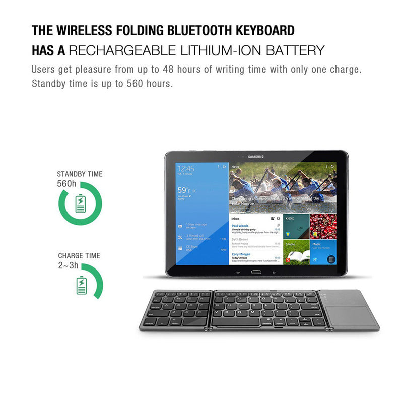 Load image into Gallery viewer, Foldable Bluetooth Keyboard with Touchpad Portable Wireless Keyboard , Rechargeable Full Size Ultra Slim Pocket Folding Keyboard for Android Windows iOS Tablet And Mobile Phone
