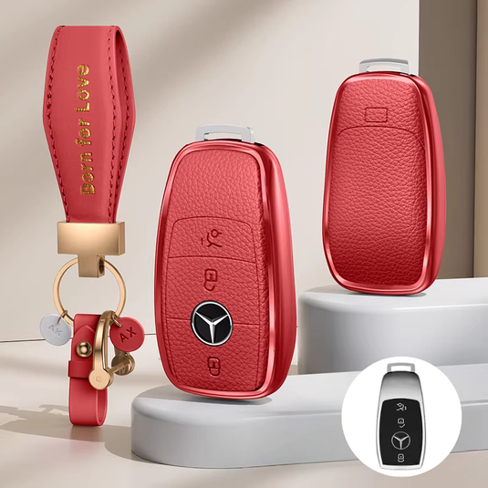 Mercedes Benz Aluminum Alloy Leather Car Key Fob Case Cover For Benz A, C, E, S, G-Class, GLA, GLB, GLC, GLE, GLS, CLA, CLS, EQC