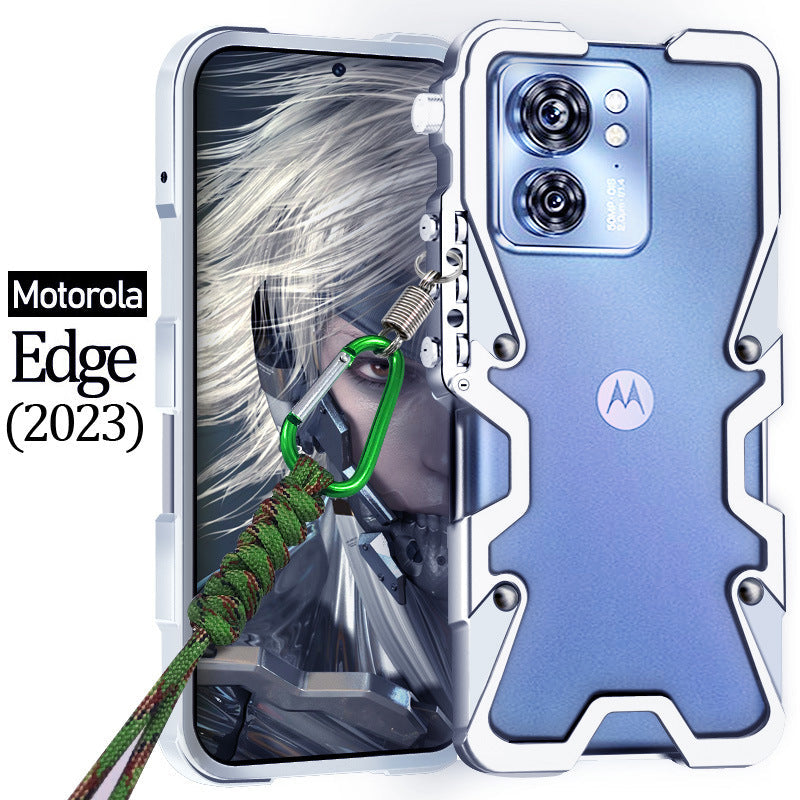 Load image into Gallery viewer, [With Lanyard] Motorola Moto Edge 2023 - Metal Phone Border Mechanics Series Case With 2PC 9H Glass Screen Protector
