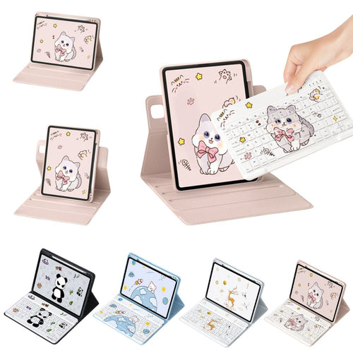 [With Pen Slot] Apple iPad Air 4th/5th Gen (2020/2022) & Air 11-inch M2 (2024) - Cartoon Free Rotation Magnetic Adsorption Case With Backlight and Touchpad Keyboard