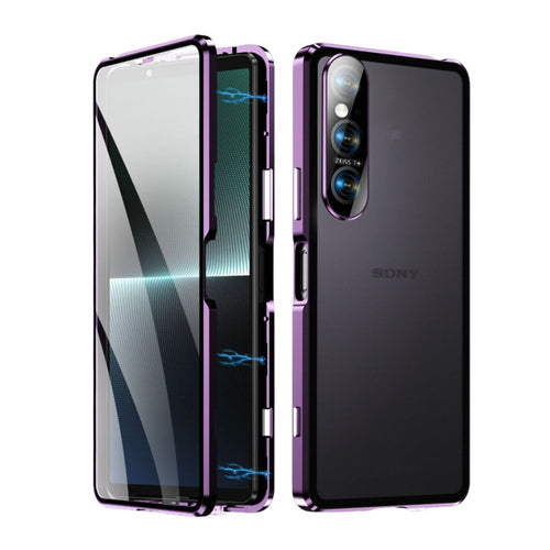 Sony Xperia 10 IV - Magnetic Metal Frame Clear Tempered Glass Proof Case With Camera Protector