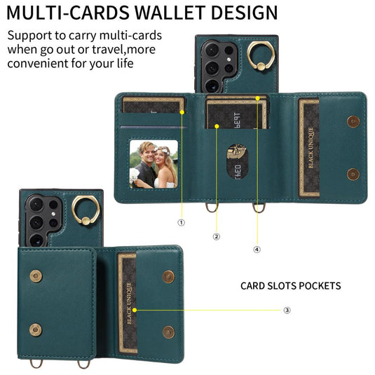 [With Card Slot] Samsung Galaxy S22/Plus/Ultra - Business Crossbody PU Leather Wallet Series Stand Case With Lanyard