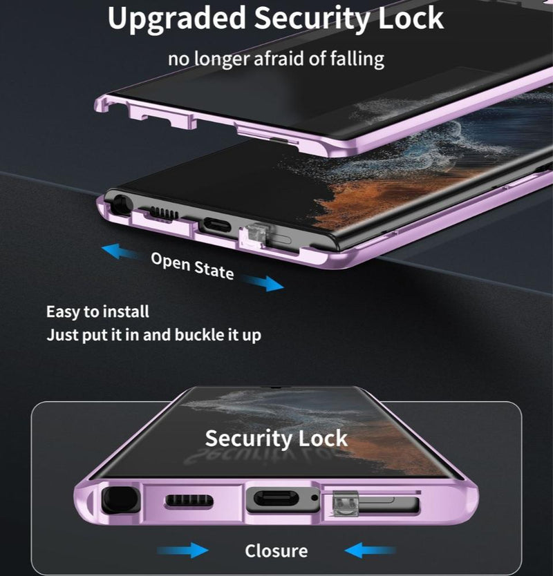 Load image into Gallery viewer, Samsung Galaxy S22/Plus/Ultra - Tempered Glass + Metal + PC 3 in 1 Magnetic Privacy Protection Case
