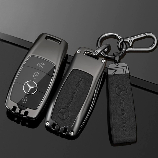 Mercedes Benz Alloy + Leather Protection Car Key Fob Case Cover For Benz A, B, C, E, S, G-Class, GLA, GLB, GLC, GLE, GLS, CLA, CLS, EQC - i-Station Mobile Phone & Electronic Device Repair and Accessories