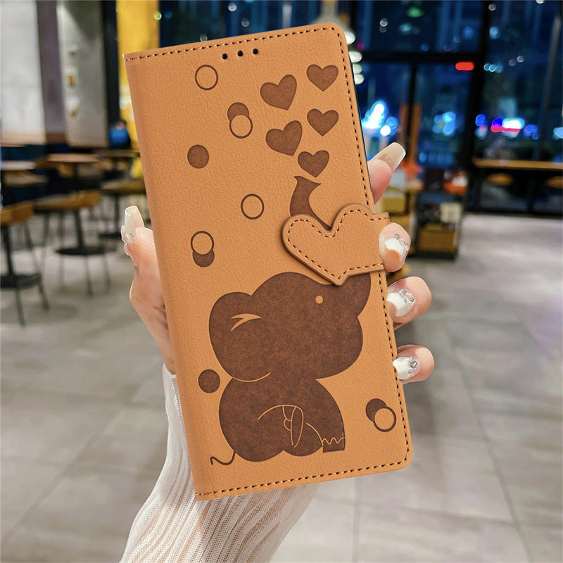 Load image into Gallery viewer, Samsung Galaxy A26 (SM-A266) - Cartoon Heart-shaped Elephant PU Leather Wallet Series Case
