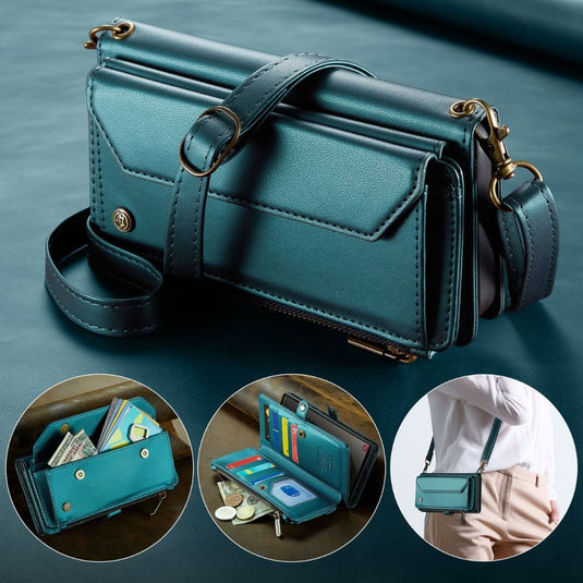 [With Card Slot] Samsung Galaxy S22/Plus/Ultra - Women Crossbody PU Leather Zipper Wallet Series Stand Case with Lanyard