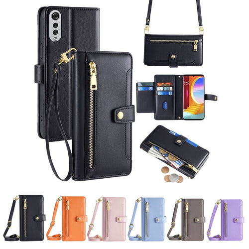 LG G8 ThinQ - Women Crossbody PU Leather Wallet Series Stand Case With Long Shoulder Strap + Short Wrist Strap