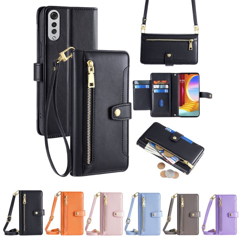 Load image into Gallery viewer, LG Stylo 5 - Women Crossbody PU Leather Wallet Series Stand Case With Long Shoulder Strap + Short Wrist Strap
