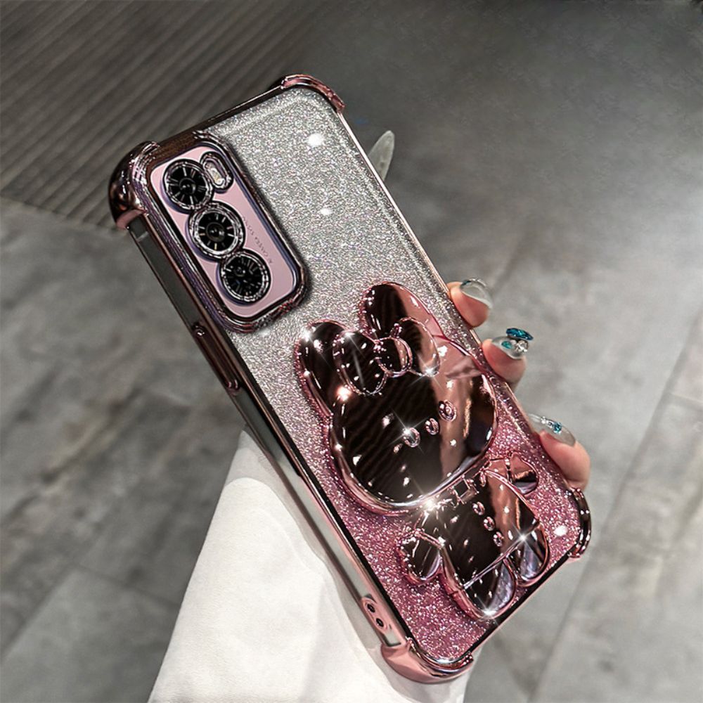 OPPO Reno 12 Pro 5G (CPH2629) - Rabbit Makeup Mirror Stand Series Case With Gradient Flash Card and Pearl Bracelet - i-Station Mobile Phone & Electronic Device Repair and Accessories