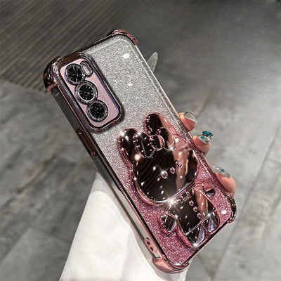 OPPO Reno 12 Pro 5G (CPH2629) - Rabbit Makeup Mirror Stand Series Case With Gradient Flash Card and Pearl Bracelet - i-Station Mobile Phone & Electronic Device Repair and Accessories