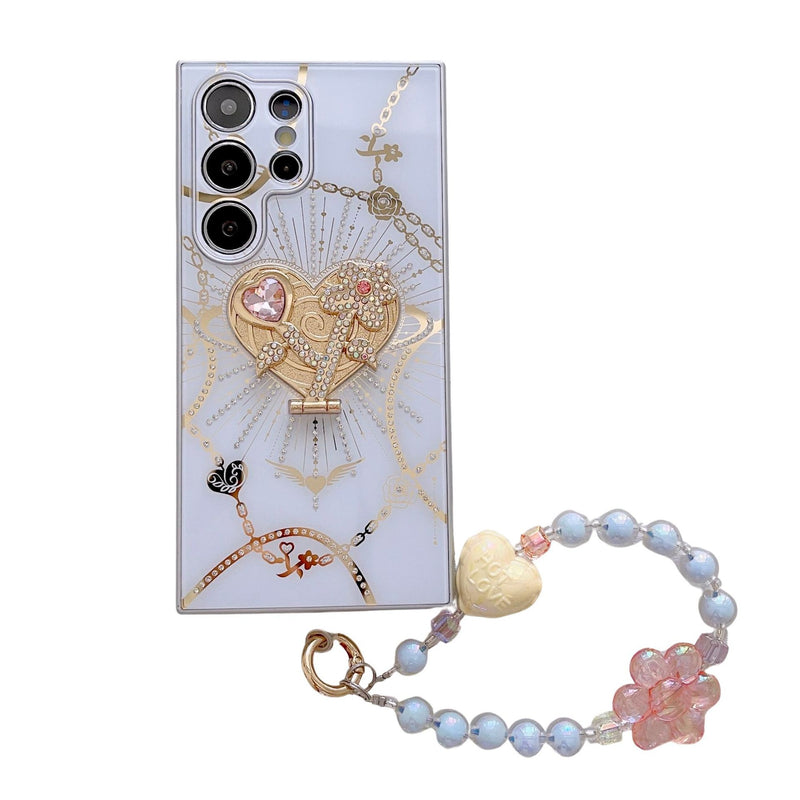 Load image into Gallery viewer, Samsung Galaxy S22 Ultra 5G (S908) - Fashion Heart-shaped Stand Inlaid Diamond-studded Case With Crystal Bracelet
