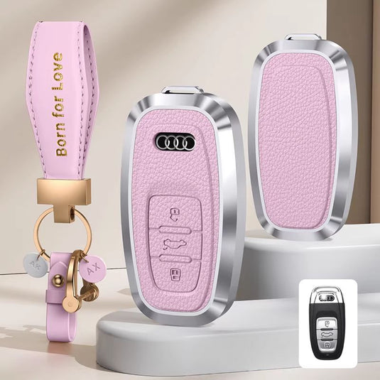 Audi Aluminum Alloy Leather Car Key Fob Case Cover For A6L, A4L, Q5L, A3L, Q3, Q2L, A5, A7L, Q7, A8, Q4 e-tron - i-Station Mobile Phone & Electronic Device Repair and Accessories