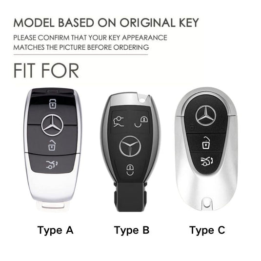 Mercedes Benz Aluminum Alloy Leather Car Key Fob Protection Case Cover For Benz A, C, E, S, G-Class, GLA, GLB, GLC, GLE, GLS, CLA, CLS, EQC