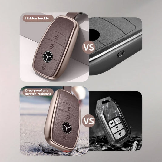 Mercedes Benz Aluminum Alloy Leather Key Protection Case For Benz A, C, E, S, G-Class, GLA, GLB, GLC, GLE, GLS, CLA, CLS, EQC