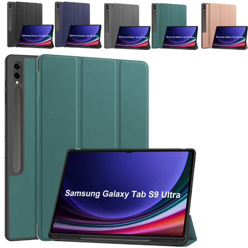 [With Pen Slot] Samsung Galaxy Tab S9 Ultra 14.6’’ 2023 (X910) Tri-fold TPU Leather Soft Case