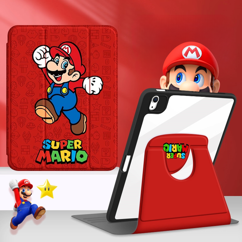 [Built-in Pen Slot] Apple iPad 5/6 9.7'' 5/6th Gen (2017/2018) Mario Smart 360° Degree Rotate Stand Shockproof Flip Cover Case