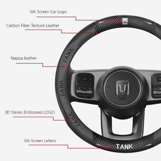 Great Wall Carbon Fiber & Nappa Leather Grip Steering Wheel Cover for Tank 300, Tank 400, Tank 500 Hi4-T