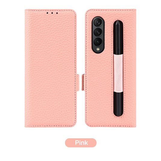 [With Pen Slot][With Card Slot] Samsung Galaxy Fold 4 (SM-F936) - Business Drop Proof Genuine Leather Wallet Series Stand Case