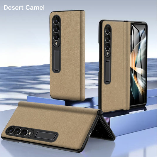 Samsung Galaxy Fold 4 (SM-F936) - Case and Film Integrated Genuine Leather Series Stand Case