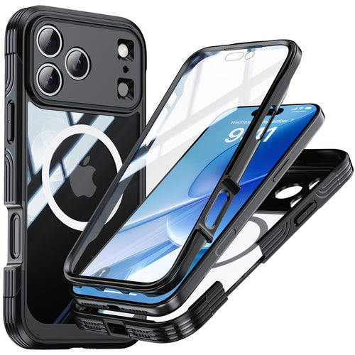 [Magsafe Compatible][Built-in Glass Screen Protector] Apple iPhone 17/Air/Pro/Pro Max - Transparent Full Covered Shockproof Lifeproof Series Case