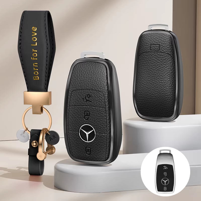 Load image into Gallery viewer, Mercedes Benz Aluminum Alloy Leather Car Key Fob Case Cover For Benz A, C, E, S, G-Class, GLA, GLB, GLC, GLE, GLS, CLA, CLS, EQC
