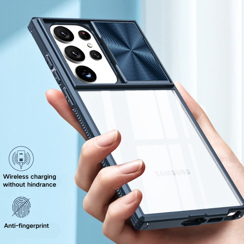 [With Slide Len Cover] Samsung Galaxy S24 SM-S921/Plus SM-S926/Ultra SM-S928 Transparent Shockproof Phone Essentials Series Case - i-Station Mobile Phone & Electronic Device Repair and Accessories