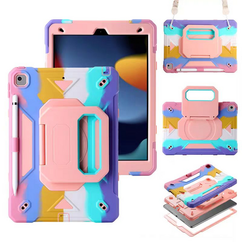 [Built-in Stand] Apple iPad 7/8/9 10.2'' 7/8/9th Gen (2019/2020/2021) Rotating Hand Strap Shockproof Protective Case With Pencil Slot