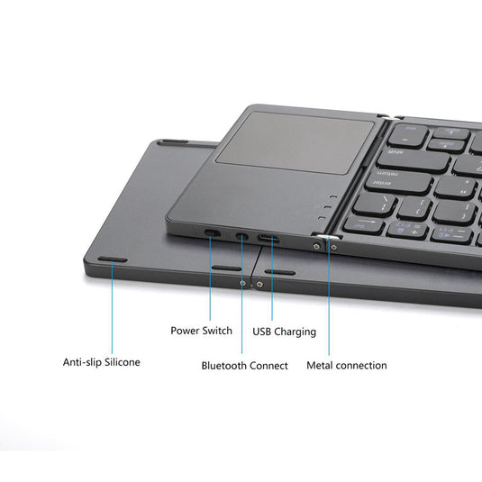 Foldable Bluetooth Keyboard with Touchpad Portable Wireless Keyboard , Rechargeable Full Size Ultra Slim Pocket Folding Keyboard for Android Windows iOS Tablet And Mobile Phone