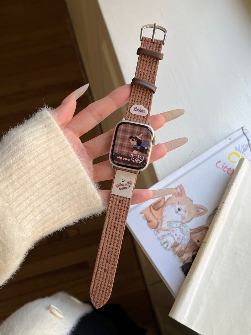 Load image into Gallery viewer, Apple Watch Series 1/2/3/4/5/6/SE/7/8/9/10/Ultra - Waffle Pattern Cartoon Animal Logo Leather Watch Band
