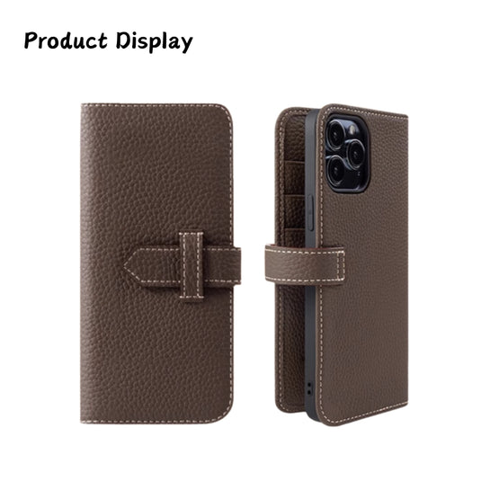 [With Card Slot][Snap Buckle] Apple iPhone 13/mini/Pro/Max - TPU Shockproof Magnetless Genuine Leather Flip Wallet Series Stand Case