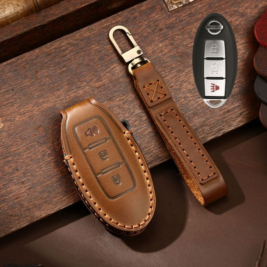 Nissan Handcrafted Genuine Leather Car Key Fob Case Cover For Altima, Rogue, Sentra, Pathfinder, Frontier, Maxima, Titan, Murano, Kicks, Juke, Qashqai, X-Trail