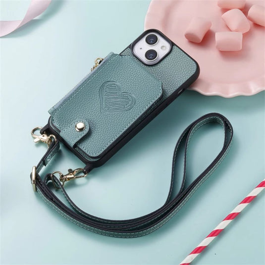 [With Card Slot][Car Magsafe Compatible] Apple iPhone 12/Pro/Max - Women Crossbody Zip Leather Wallet With Lanyard Drop proof Case