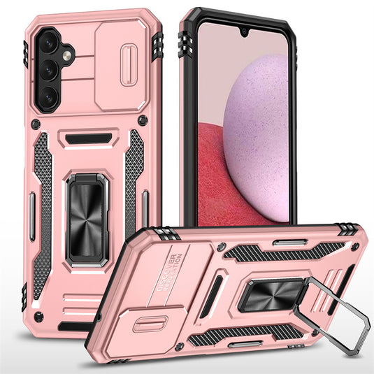 Samsung Galaxy A16 (SM-A165/SM-A166) - Lens Push Window Mechanics Series Case With Finger Ring Stand