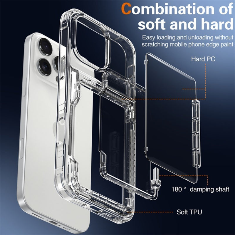 Load image into Gallery viewer, [With Card Slot] Apple iPhone 15/Plus/Pro/Max - Transparent Foldable Wallet Stand Shockproof Phone Case
