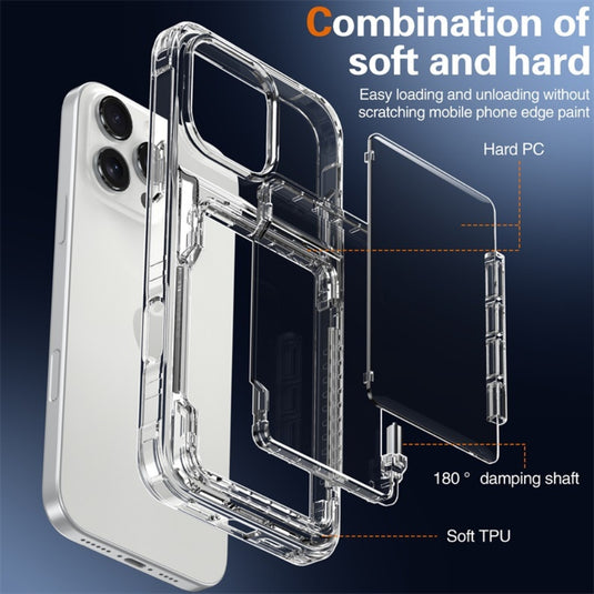 [With Card Slot] Apple iPhone 15/Plus/Pro/Max - Transparent Foldable Wallet Stand Shockproof Phone Case